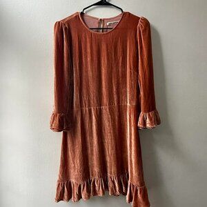Reformation Velvet Ruffle Midi Dress in Rust